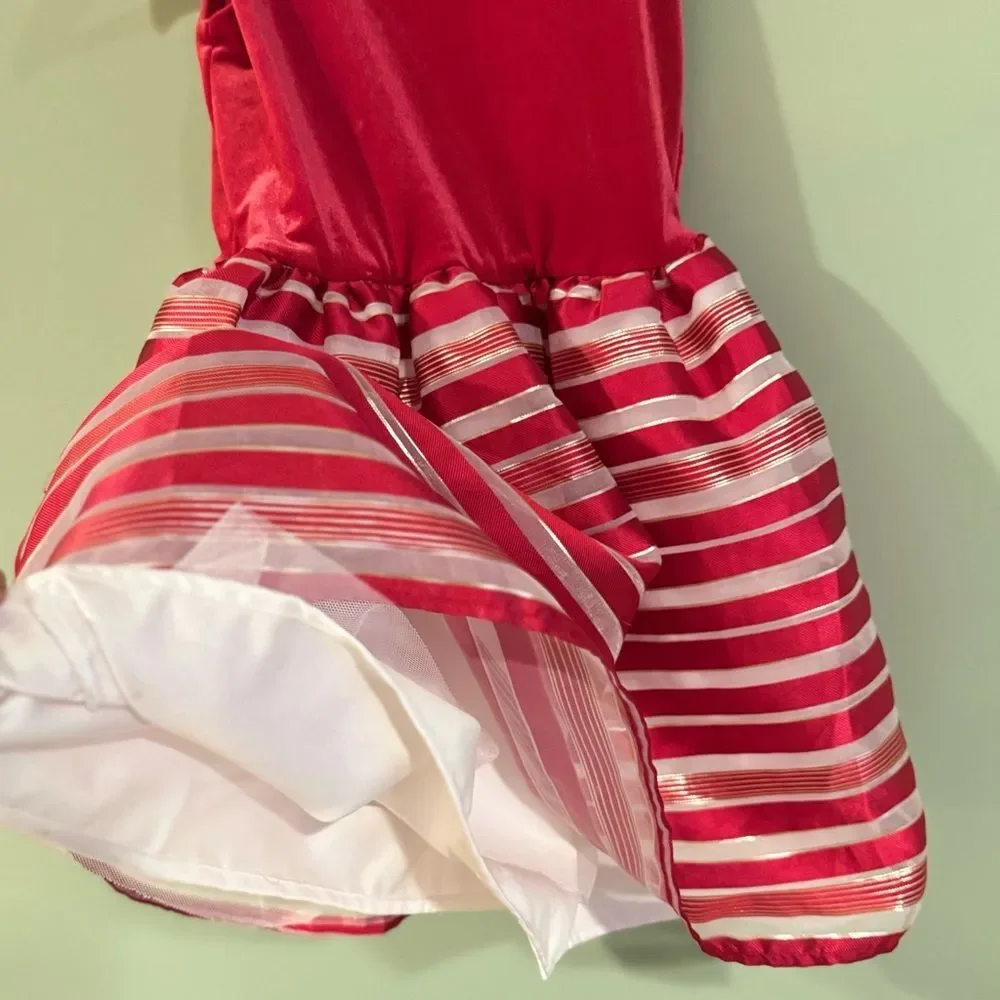 Childrens Place Red Velvet Striped Holiday Tutu Dress S 5-6 Sparkly Christmas EC